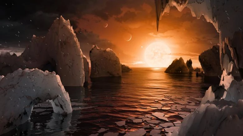 Hình dáng ngôi sao Trappist-1 nhìn từ 1 trong 7 hành tinh vừa được phát hiện, được cho là có thể có sự sống, được phát họa căn cứ dữ liệu của NASA. Ảnh: REUTERS