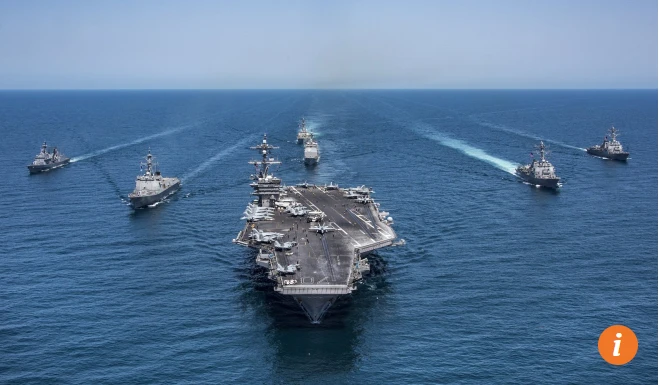 Tàu sân bay USS Carl Vinson dẫn đầu đội tàu tấn công Mỹ vào Đông Bắc Á. Ảnh: SCMP