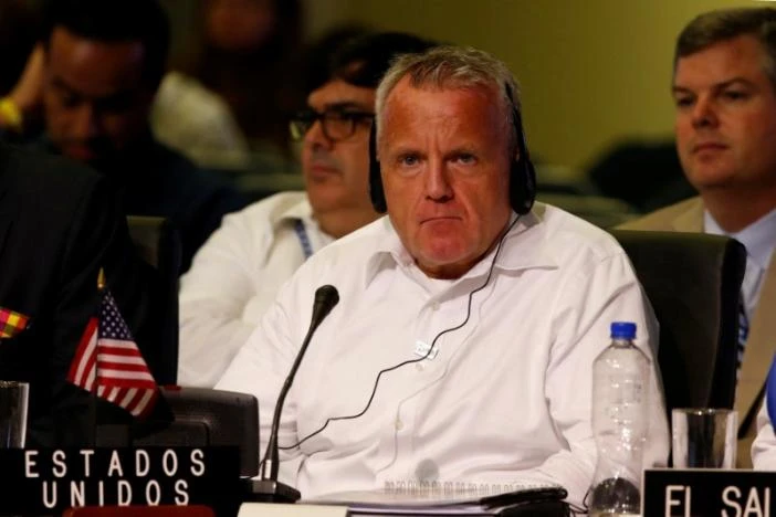 Thứ trưởng Ngoại giao Mỹ John Sulivan tại kỳ họp đại hội đồng OAS thứ 47 ở Mexico ngày 20-6. Ảnh REUTERS