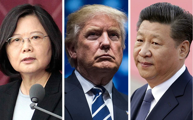 Ông Trump (giữa) là tổng thống đắc cử Mỹ đầu tiên điện đàm với lãnh đạo Đài Loan Thái Anh Văn (trái) trong nhiều thập kỷ, bất chấp phản đối từ Chủ tịch Trung Quốc Tập Cận Bình (phải). Ảnh: REUTERS