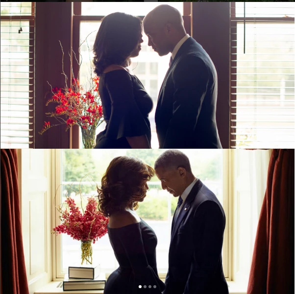 Bức ảnh cặp đôi Cassi và Adam (trên) tái hiện hình ảnh lãng mạn của vợ chồng Obama (dưới) được đăng trên TWITTER