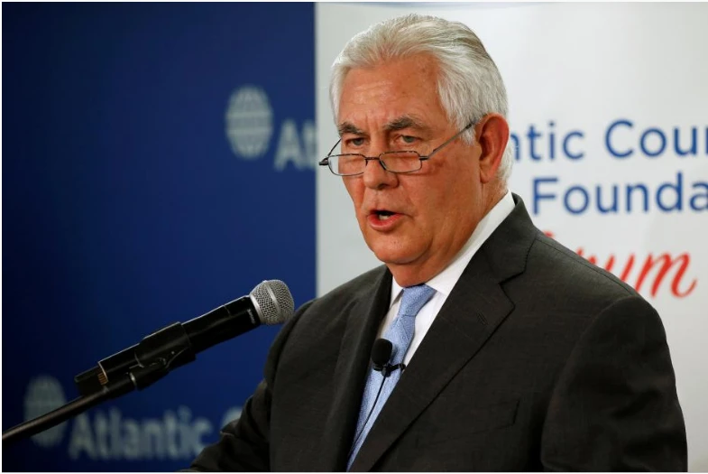 Ngoại trưởng Mỹ Tillerson phát biểu tại Hội đồng Atlantic tại Washington (Mỹ) ngày 12-12. Ảnh: REUTERS
