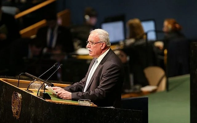 Ngoại trưởng Palestine Riad al-Malki phát biểu tại Đại Hội đồng LHQ, nhận định LHQ đang trải qua một phép thử chưa có tiền lệ. Ảnh: AFP