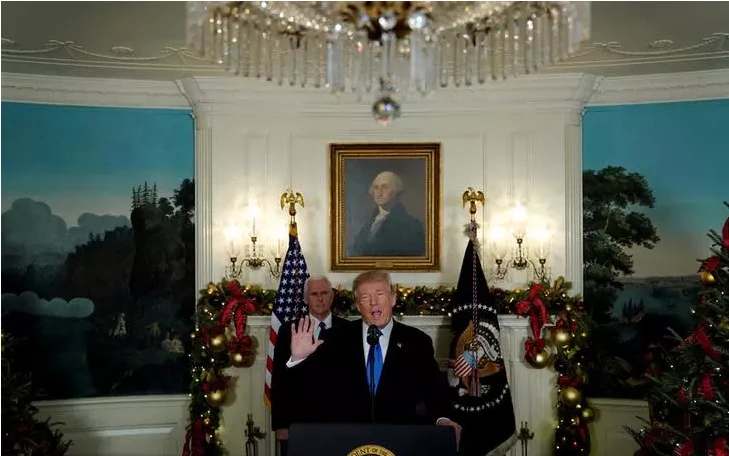 Tổng thống Mỹ Donald Trump tuyên bố công nhận Jerusalem là thủ đô Israel trong bài phát biểu tại Nhà Trắng ngày 6-12. Ảnh: REUTERS