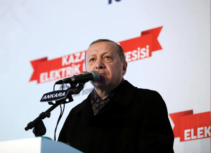 Tổng thống Thổ Nhĩ Kỳ Tayyip Erdogan phát biểu gần Ankara (Thổ Nhĩ Kỳ) ngày 15-1, tuyên bố giết trong trứng nước kế hoạch tham vọng của Mỹ về YPG. Ảnh: REUTERS