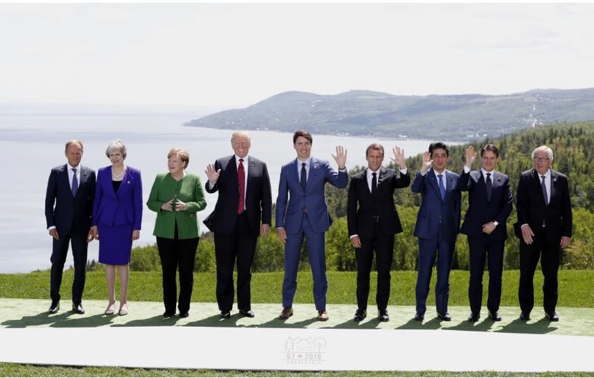 Các lãnh đạo G7 trong đợt hội nghị cuối tuần rồi. Ảnh: REUTERS