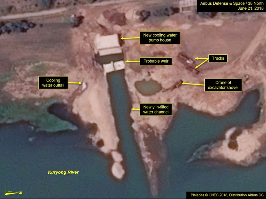 Các thay đổi ở hệ thống làm lạnh lò phản ứng sản xuất plutonium 5MWe có vẻ đã hoàn tất. Ảnh: 38 NORTH