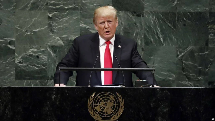Tổng thống Mỹ Donald Trump phát biểu tại kỳ họp Đại hội đồng Liên Hiệp Quốc ngày 25-9. Ảnh: GETTY IMAGES