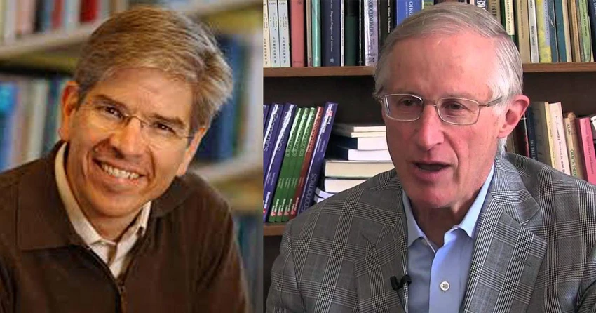Hai nhà khoa học Mỹ Paul Romer (trái) và William Nordhaus. Ảnh: BUSINESS INSIDER
