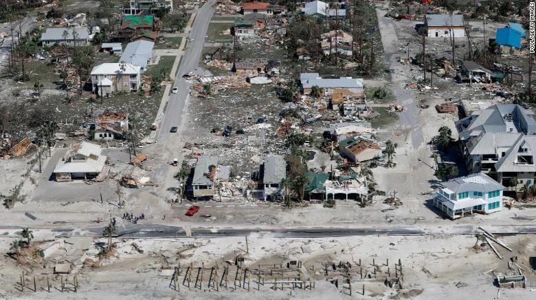 TP Mexico Beach, bang Florida là một trong những địa phương bị siêu bão Michael càn quét kinh khủng nhất. Ảnh: CNN