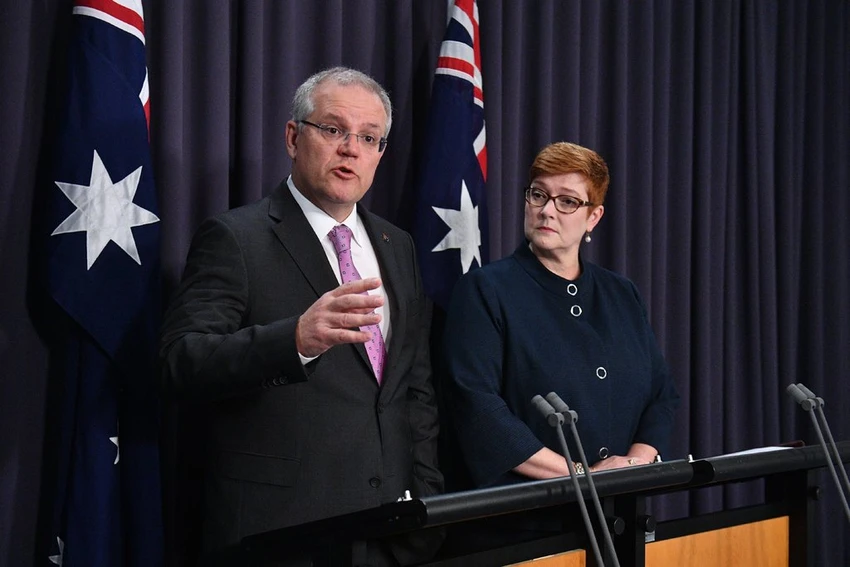 Thủ tướng Úc Scott Morrison và Ngoại trưởng Úc Marise Payne tại Quốc hội ngày 16-10. Ảnh: EPA