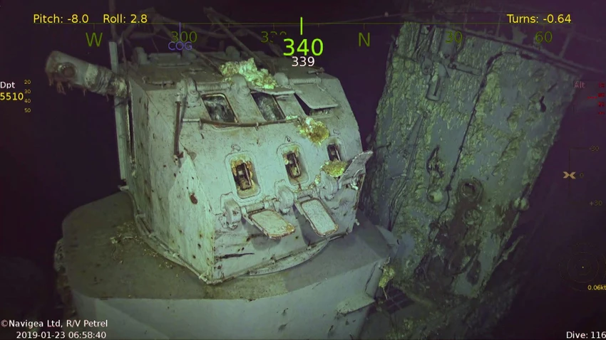 Máy ngắm trên xác tàu sân bay USS Hornet được tìm thấy dưới đáy biển Nam Thái Bình Dương. Ảnh: FOX NEWS