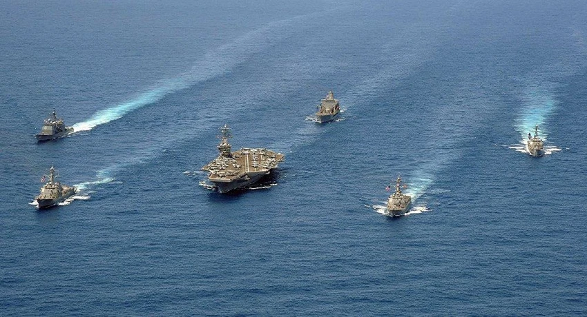 Đội tàu sân bay tấn công số 8 của Mỹ di chuyển trên Đại Tây Dương. Ảnh: US NAVY