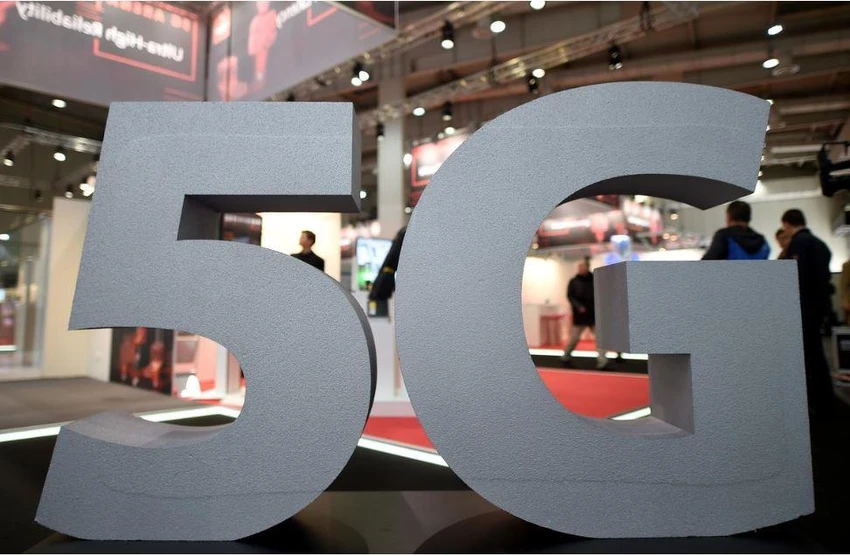 Logo 5G tại hội chợ thương mại Hanover ở Đức ngày 31-3-2019. Ảnh: REUTERS
