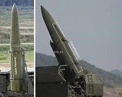 Tên lửa KN-23 của Triều Tiên (phải) có hình dáng tương tự tên lửa Iskander-M của Nga (trái). Ảnh: JAMES MARTIN CENTER