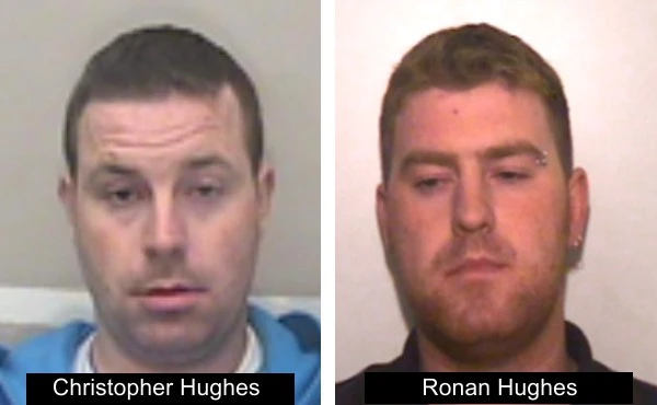 Hai nam giới này là hai anh em tên Ronan Hughes 40 tuổi và Christopher Hughes 34 tuổi, công dân hạt Armagh ở Bắc Ireland, bị truy tìm với nghi ngờ giết người và buôn người. Ảnh: Trang web cảnh sát hạt Essex