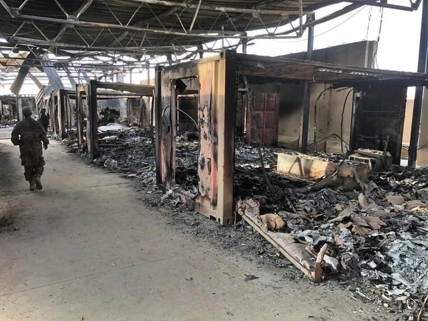 Căn cứ Ayn al-Asad sau khi hứng tên lửa Iran. Ảnh: TWITTER