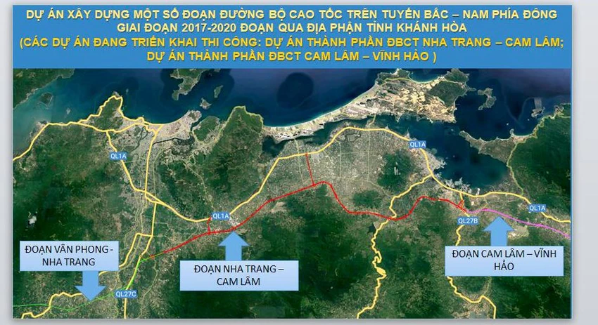 Dự án cao tốc Bắc - Nam phía đông qua tỉnh Khánh Hòa dài 138 km. Ảnh: SỞ GTVT. Dự án cao tốc Bắc - Nam phía đông qua tỉnh Khánh Hòa dài 138 km. Ảnh: SỞ GTVT.