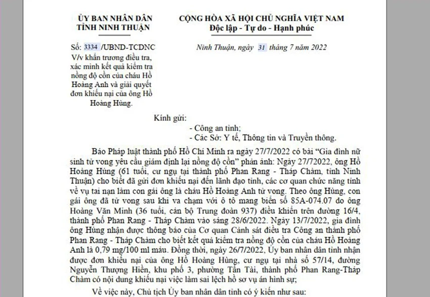 UBND tỉnh Ninh Thuận chỉ đạo làm rõ nội dung Báo Pháp luật TP.HCM phản ánh. Ảnh: HH UBND tỉnh Ninh Thuận chỉ đạo làm rõ nội dung Báo Pháp luật TP.HCM phản ánh. Ảnh: HH