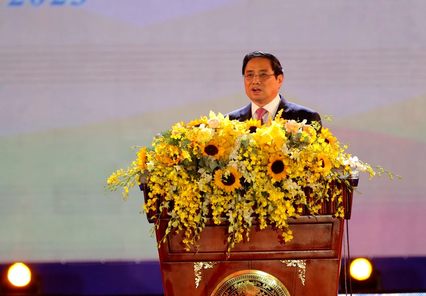 Thủ tướng Phạm Minh Chính phát biểu tại lễ kỷ niệm. Ảnh: PHÚC HIẾU Thủ tướng Phạm Minh Chính phát biểu tại lễ kỷ niệm. Ảnh: PHÚC HIẾU