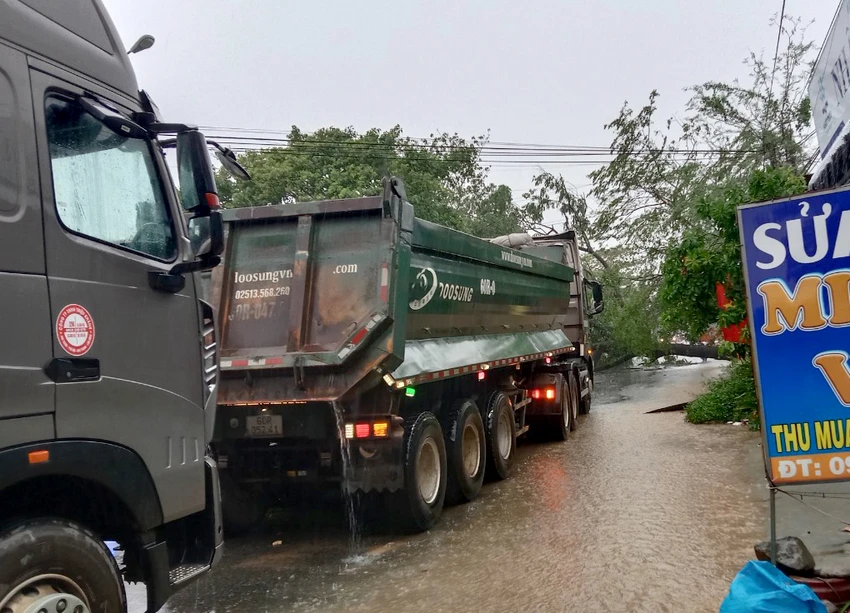 Giao thông bị ách tắc gần một giờ để giải tỏa cây bị đổ. Ảnh: HOÀI BẮC Giao thông bị ách tắc gần một giờ để giải tỏa cây bị đổ