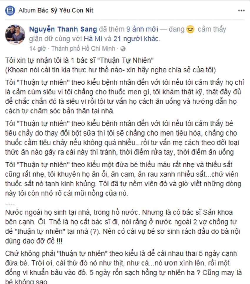Hàng loạt bác sĩ lên án mạnh mẽ “sinh thuận tự nhiên“ ảnh 2 Hàng loạt bác sĩ lên án mạnh mẽ “sinh thuận tự nhiên“ ảnh 2