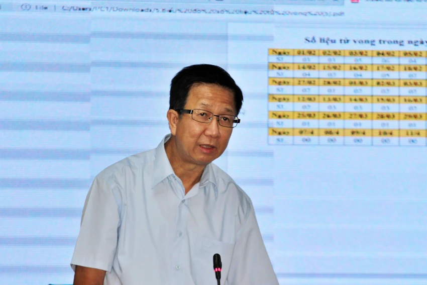 Ông Phạm Đức Hải thông tin tại cuộc họp phòng chống dịch chiều 14-4. Ảnh: TN Ông Phạm Đức Hải thông tin tại cuộc họp phòng chống dịch chiều 14-4. Ảnh: TN