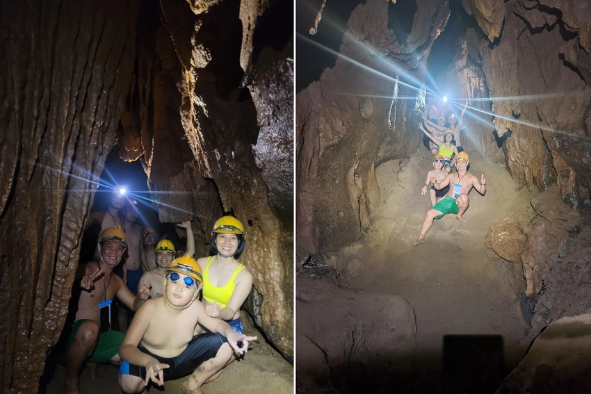 Khám phá bên trong Hang Tối. Ảnh: NHƯ QUỲNH Khám phá bên trong Hang Tối. Ảnh: NHƯ QUỲNH