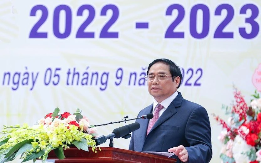 Thủ tướng Phạm Minh Chính phát biểu tại buổi lễ khai giảng trường Tiểu học Đoàn Thị Điểm. Ảnh: Chinhphu.vn Thủ tướng Phạm Minh Chính phát biểu tại buổi lễ khai giảng trường Tiểu học Đoàn Thị Điểm. Ảnh: Chinhphu.vn