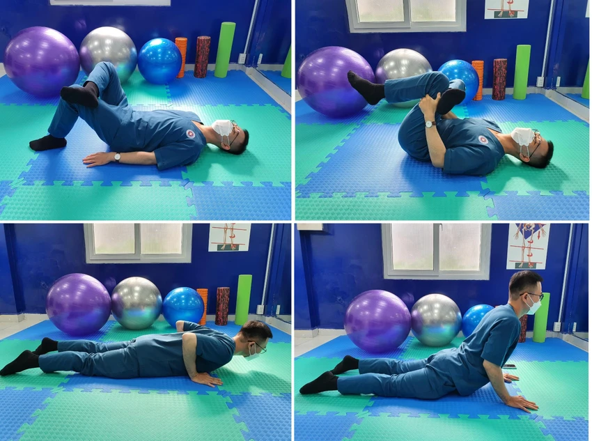 Bài tập giảm đau thoát vị đĩa đệm, đau thần kinh tọa có thể thực hiện tại nhà. Ảnh: BSCC Bài tập giảm đau thoát vị đĩa đệm, đau thần kinh tọa có thể thực hiện tại nhà. Ảnh: BSCC