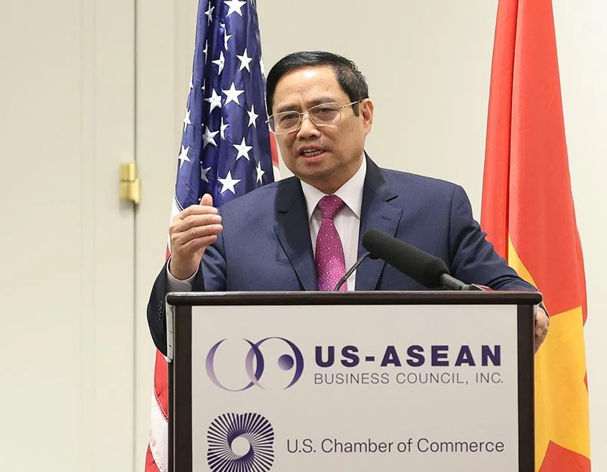 Bài phát biểu của Thủ tướng Phạm Minh Chính được đại diện các doanh nghiệp Mỹ hoan nghênh, tán đồng. Ảnh: NHẬT BẮC Bài phát biểu của Thủ tướng Phạm Minh Chính được đại diện các doanh nghiệp Mỹ hoan nghênh, tán đồng. Ảnh: NHẬT BẮC