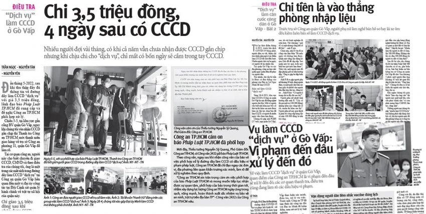 Những bài báo trong loạt bài điều tra ““Dịch vụ” làm CCCD ở Gò Vấp” được đăng tải. Những bài báo trong loạt bài điều tra ““Dịch vụ” làm CCCD ở Gò Vấp” được đăng tải.
