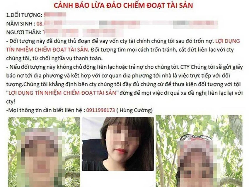 Một nạn nhân bị nhắn tin đòi nợ và đưa hình ảnh lên mạng xã hội vì vay qua app. Ảnh: NGUYỄN TÂN Một nạn nhân bị nhắn tin đòi nợ và đưa hình ảnh lên mạng xã hội vì vay qua app. Ảnh: NGUYỄN TÂN