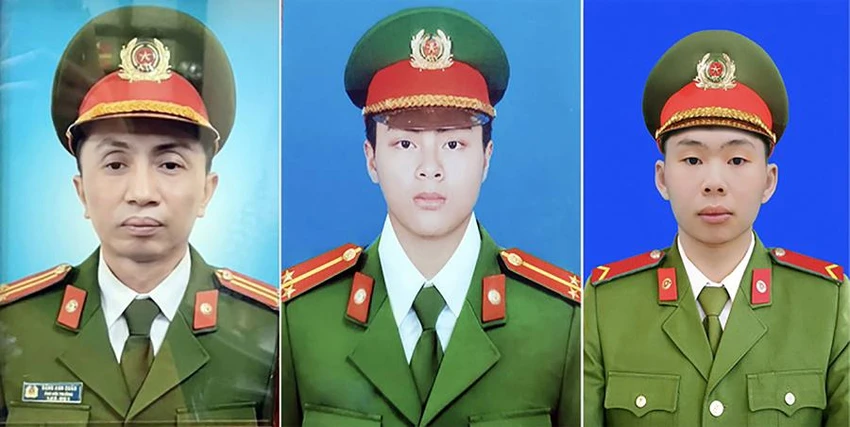 Từ trái sang: Thượng tá Đặng Anh Quân, Thượng úy Đỗ Đức Việt, hạ sĩ Nguyễn Đình Phúc trước khi được truy thăng cấp bậc hàm. Ảnh: mps.gov.vn Từ trái sang: Thượng tá Đặng Anh Quân, Thượng úy Đỗ Đức Việt, hạ sĩ Nguyễn Đình Phúc trước khi được truy thăng cấp bậc hàm. Ảnh: mps.gov.vn