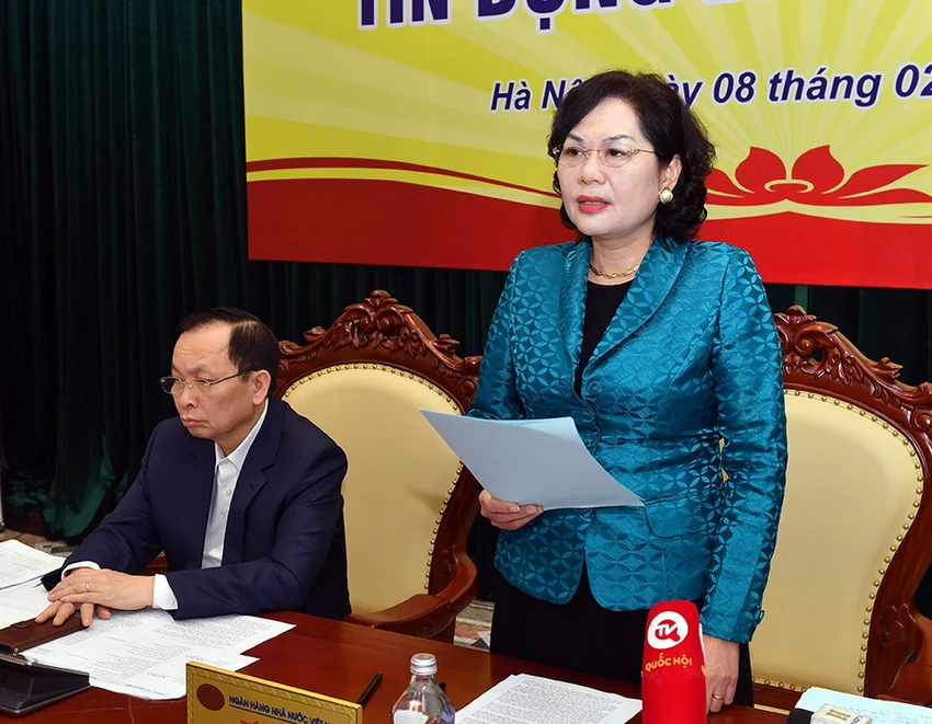 Thống đốc Ngân hàng Nhà nước Nguyễn Thị Hồng chủ trì hội nghị tín dụng bất động sản. Ảnh: MINH TRÚC