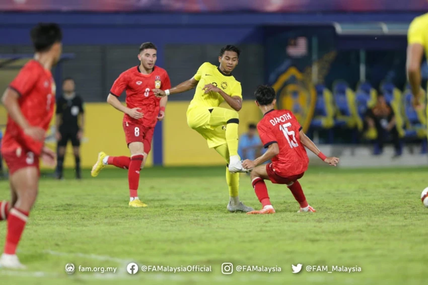 Các cầu thủ Malaysia trong trận thắng đậm U-22 Lào. Ảnh: FAM Các cầu thủ Malaysia trong trận thắng đậm U-22 Lào. Ảnh: FAM