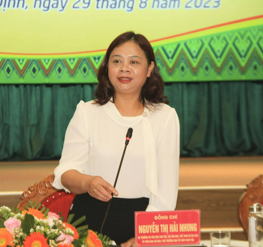 Bà Nguyễn Thị Hải Nhung, Vụ trưởng Vụ dân tộc thông tin một số chương trình đặc sắc sẽ diễn ra trong ngày hội sắp tới. Ảnh HP Bà Nguyễn Thị Hải Nhung, Vụ trưởng Vụ dân tộc thông tin một số chương trình đặc sắc sẽ diễn ra trong ngày hội sắp tới. Ảnh HP