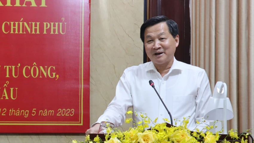 Phó Thủ tướng Chính phủ Lê Minh Khái phát biểu tại buổi làm việc. Ảnh: LA
