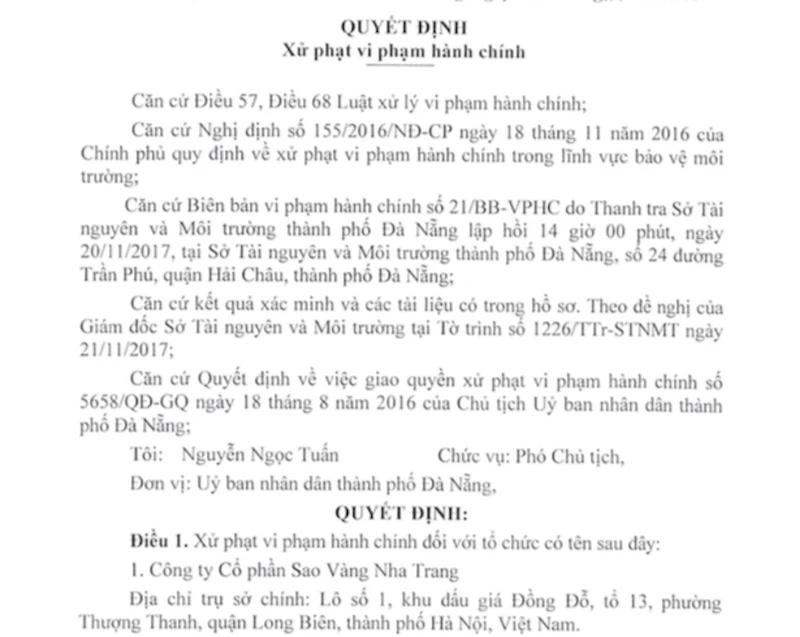 Khách sạn bị phạt 320 triệu đồng vì chưa có ĐTM ảnh 1 Khách sạn bị phạt 320 triệu đồng vì chưa có ĐTM ảnh 1