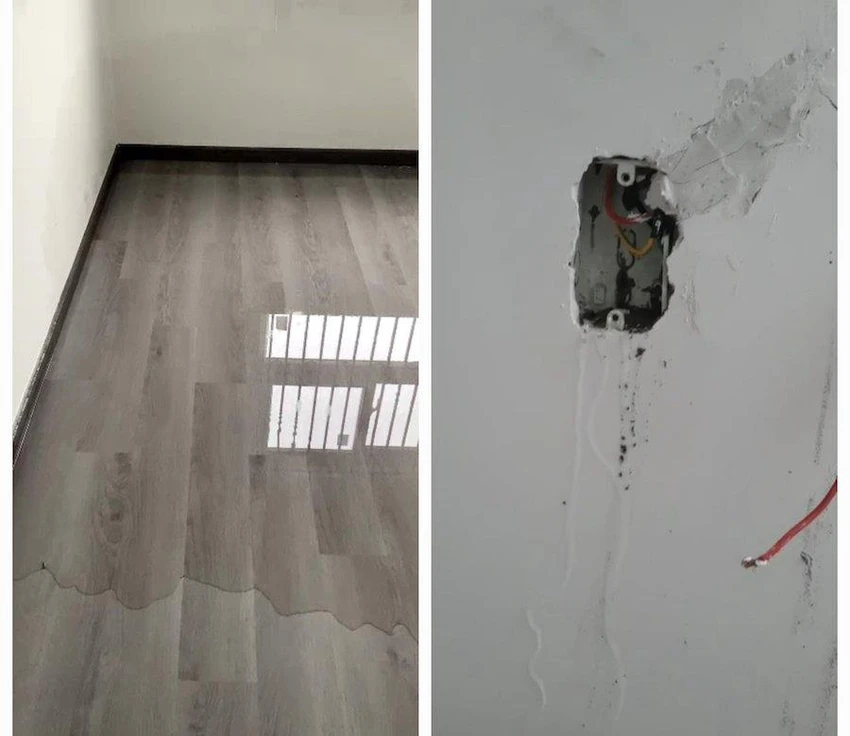 Nhà thấm dột nước tràn vào. Ảnh: Tấn Việt.
