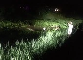 2 bé gái trượt chân, 1 cháu may mắn khi bám được lục bình