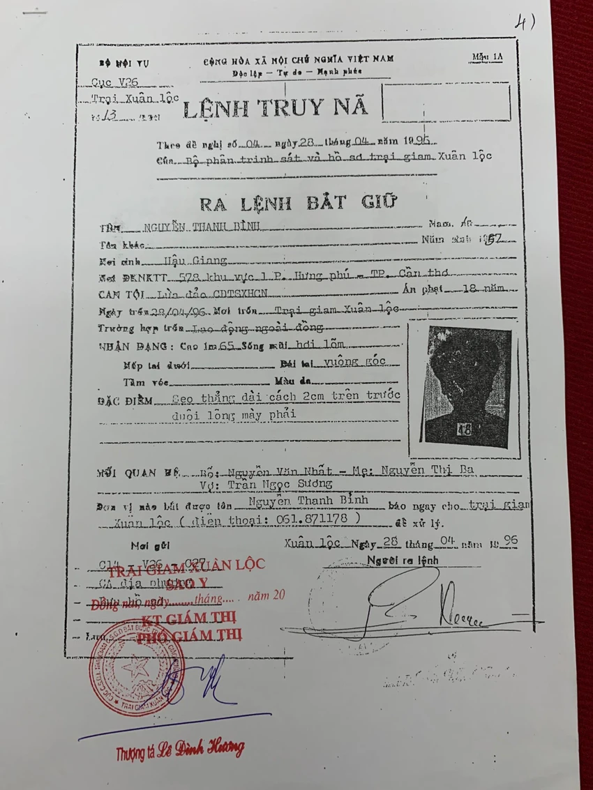Lệnh truy nã Nguyễn Thanh Bình. Ảnh: CACC