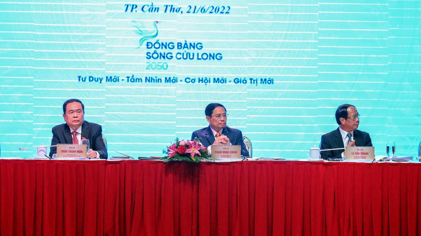 Thủ tướng Chính Phủ Phạm Minh Chính dự và chủ trì Hội nghị công bố quy hoạch và xúc tiến đầu tư vùng ĐBSCL thời kỳ 2021-2030. Ảnh: CHÂU ANH