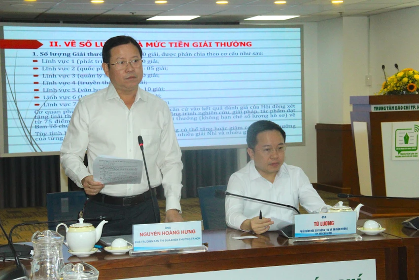 Trước đó vào tháng 8-2022, Ban thi đua khen thưởng TP.HCM thông tin họp báo về giải thưởng sáng tạo TP.HCM lần thứ 3 năm 2023. Ảnh: LÊ THOA Trước đó vào tháng 8-2022, Ban thi đua khen thưởng TP.HCM thông tin họp báo về giải thưởng sáng tạo TP.HCM lần thứ 3 năm 2023. Ảnh: LÊ THOA