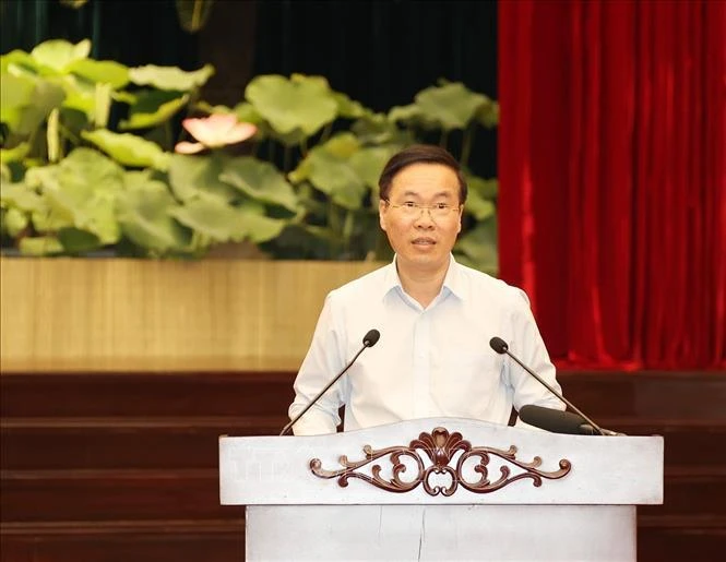 Thường trực Ban Bí thư Võ Văn Thưởng phát biểu tại buổi làm việc. Ảnh: TTXVN Thường trực Ban Bí thư Võ Văn Thưởng phát biểu tại buổi làm việc. Ảnh: TTXVN