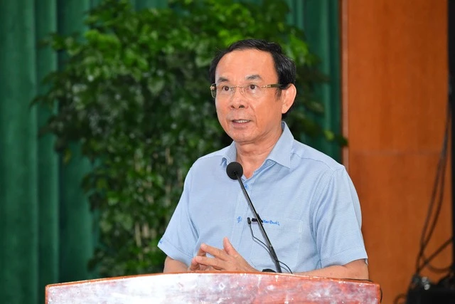 Bí thư Thành ủy TP.HCM Nguyễn Văn Nên phát biểu tại buổi làm việc. Ảnh: VGP/NHẬT BẮC