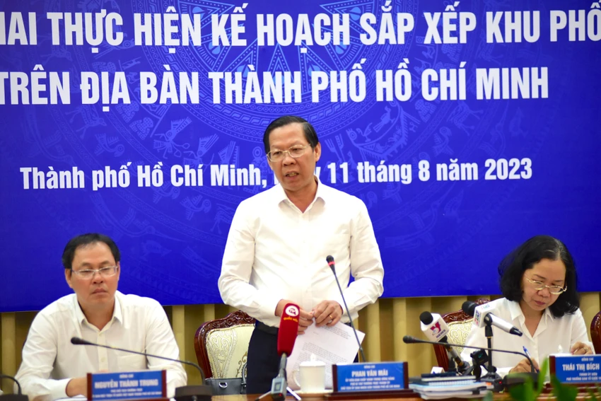Chủ tịch UBND TP.HCM Phan Văn Mãi phát biểu chỉ đạo. Ảnh: HÀ THƯ Chủ tịch UBND TP.HCM Phan Văn Mãi phát biểu chỉ đạo. Ảnh: HÀ THƯ