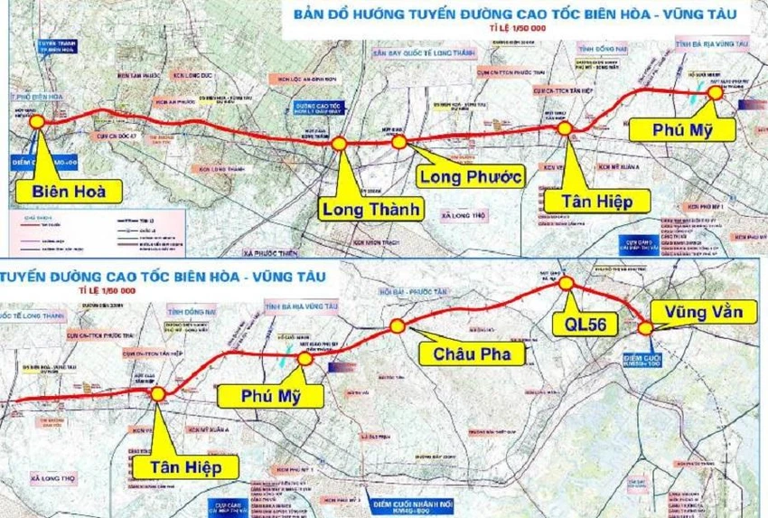 Bản đồ hướng tuyến cao tốc Biên Hòa- Vũng Tàu-Ảnh:BRVT Bản đồ hướng tuyến cao tốc Biên Hòa- Vũng Tàu-Ảnh:BRVT