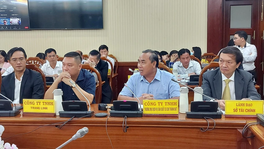 Doanh nghiệp tham gia ý kiến trực tiếp tại hội nghị. Ảnh:TK Doanh nghiệp tham gia ý kiến trực tiếp tại hội nghị. Ảnh:TK