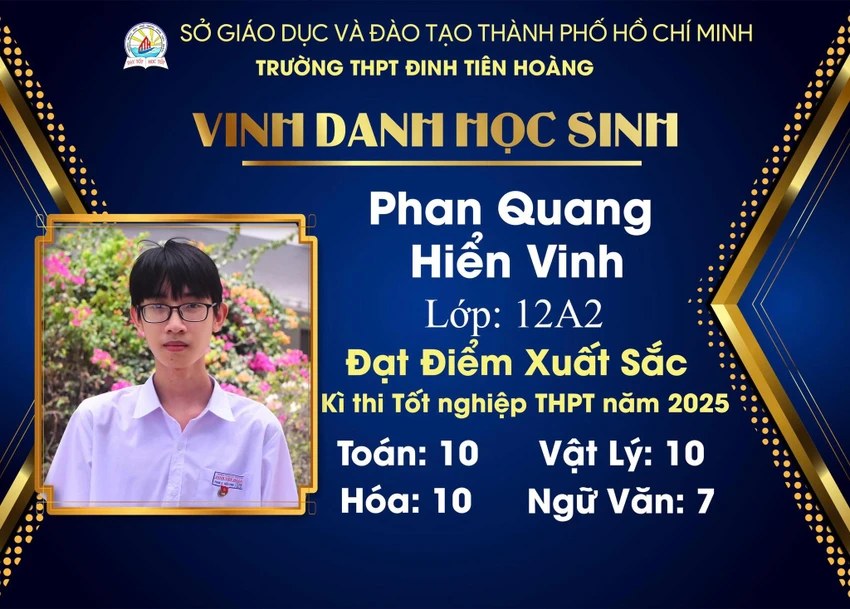 Một học sinh tại phường Vũng Tàu đạt 3 điểm 10 môn Toán, Lý, Hóa trong kỳ thi tốt nghiệp THPT